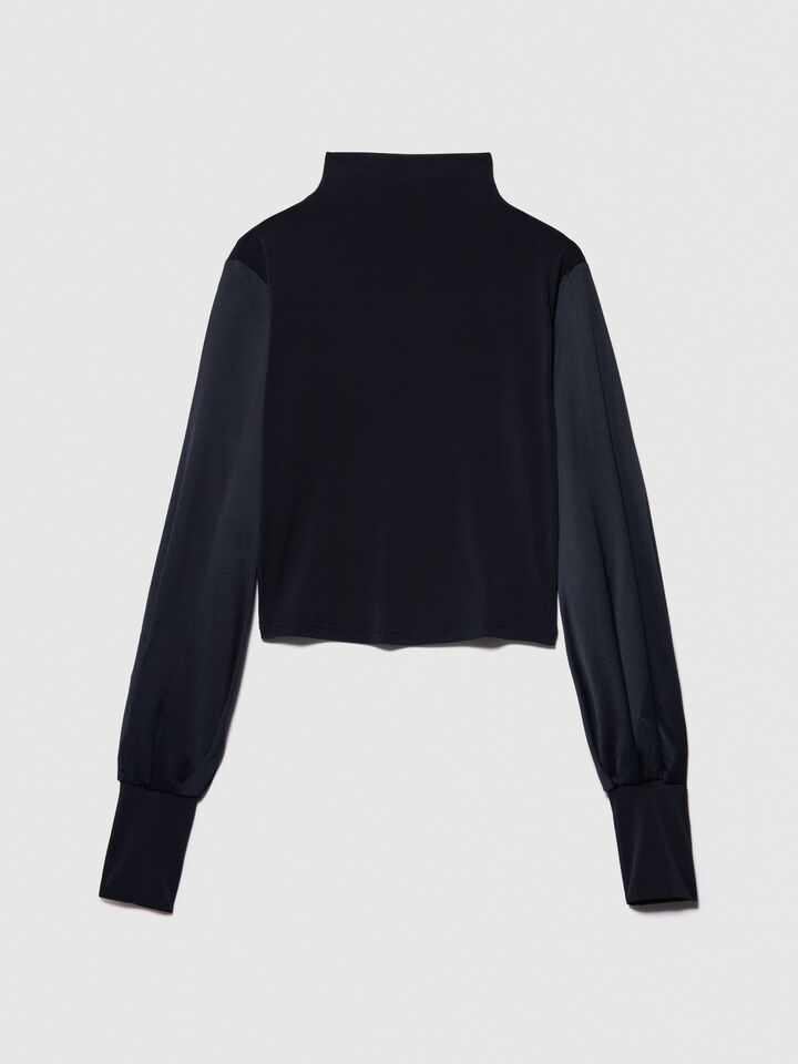 T-shirt with balloon sleeves - women's long sleeve t-shirts - Black | Sisley image number 6